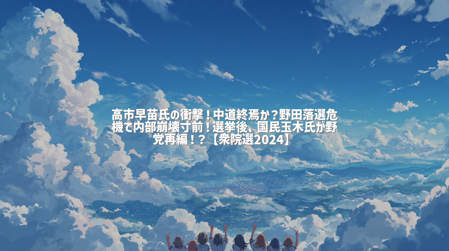 高市早苗氏の衝撃！中道終焉か？野田落選危機で内部崩壊寸前！選挙後、国民玉木氏が野党再編！？【衆院選2024】